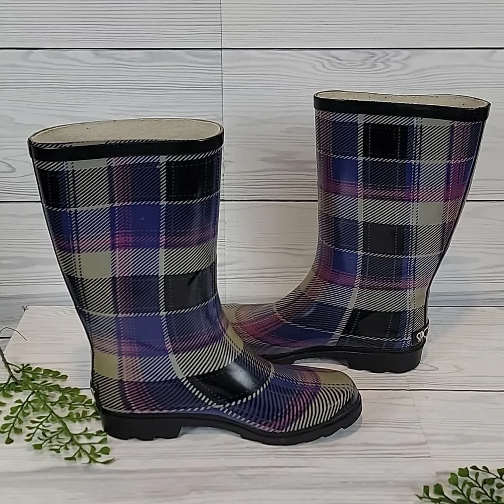 Sporto Evi Plaid Women's Rain Boots Size 8
